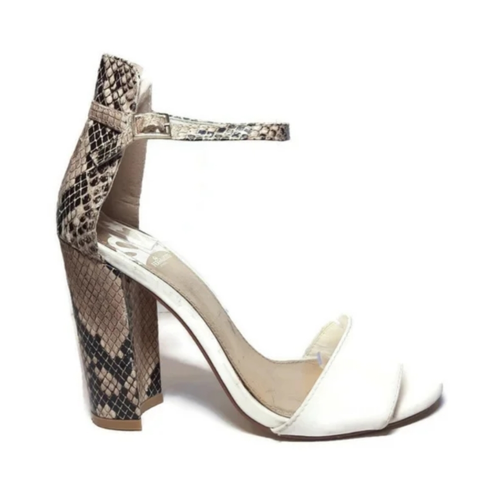Fergalicious Hedwig Snakeskin Block Heels Sandals Size 8 Faux Leather Heels